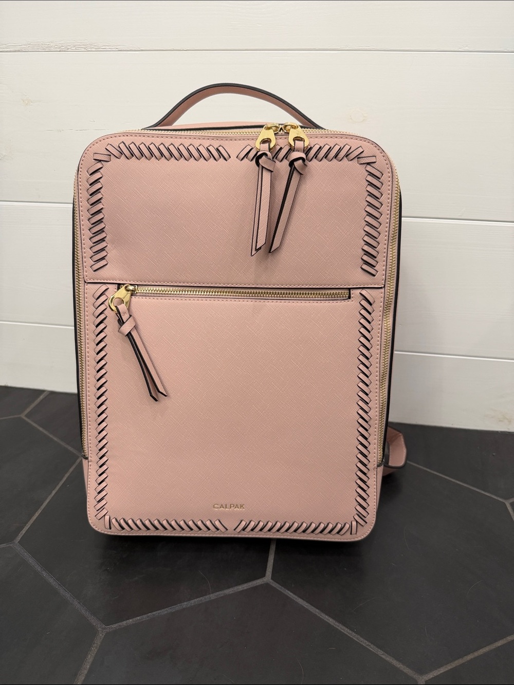 Calpak Blush Pink Backpack with Whipstitch Detail